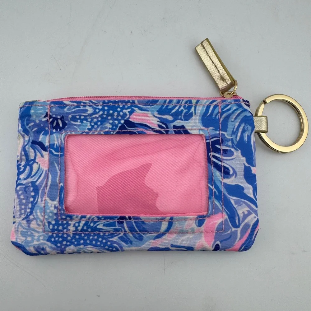 Lilly‎ Pulitzer ID Case Keychain Wallet Blue Pink Excellent Floral Preppy